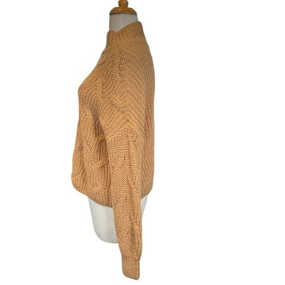 American Eagle Womens Mock Neck Cable Knit Long Sleeve Sweater NWT Tan Medium - Picture 2 of 11